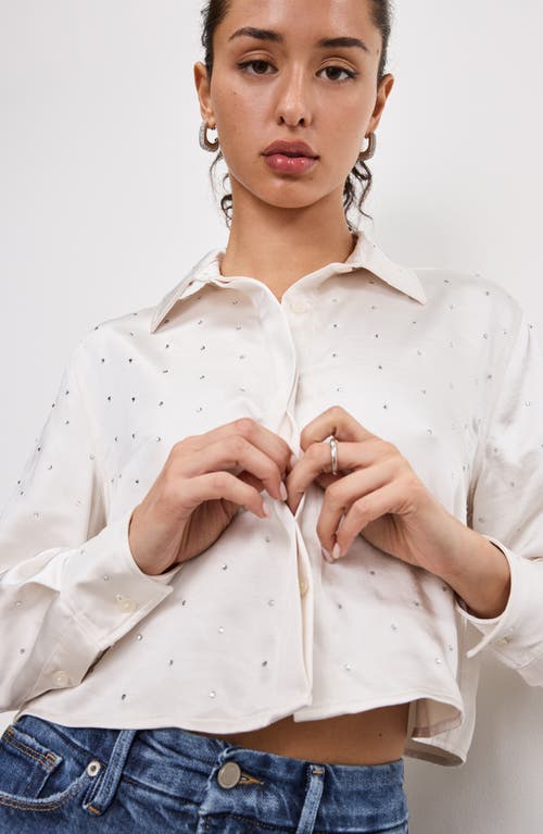 GOOD AMERICAN GOOD AMERICAN CRYSTAL EMBELLISHED SATIN BUTTON-UP CROP SHIRT