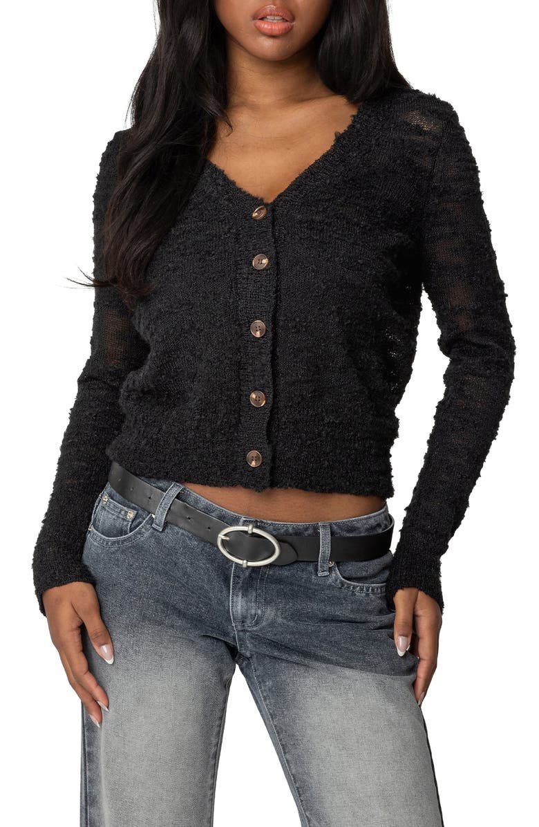 EDIKTED Georgie Textured Cardigan, Main, color, Black