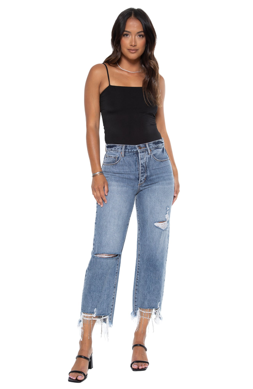 Blue Revival All Chained Up High Rise Cropped Straight Leg Jeans In Angel Falls In Angel Falls