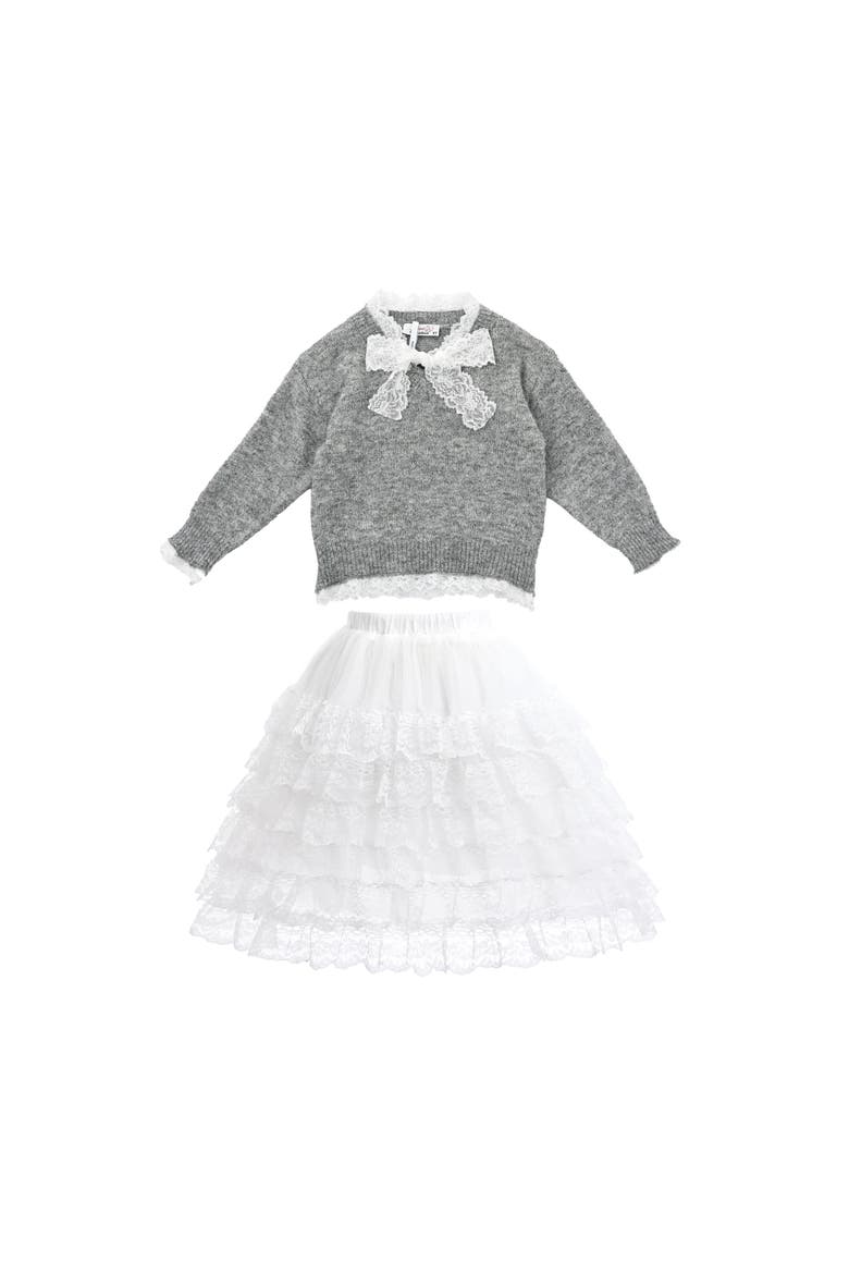 Lace-Bow Top with Tiered Skirt, Main, color, Grey