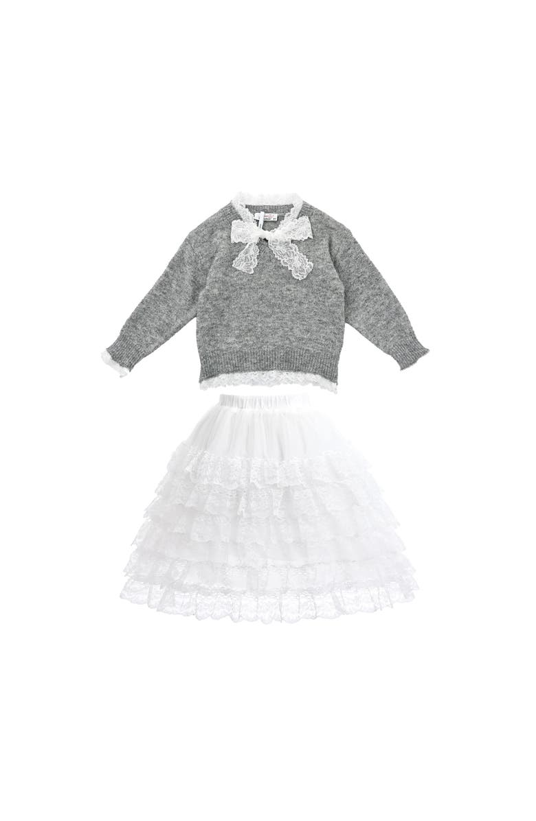 Sweet Cactus Lace-Bow Top with Tiered Skirt, Main, color, Grey