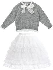 Sweet Cactus Lace-Bow Top with Tiered Skirt