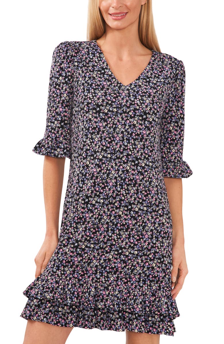 CeCe Floral Print Ruffle Knit Dress, Alternate, color, 