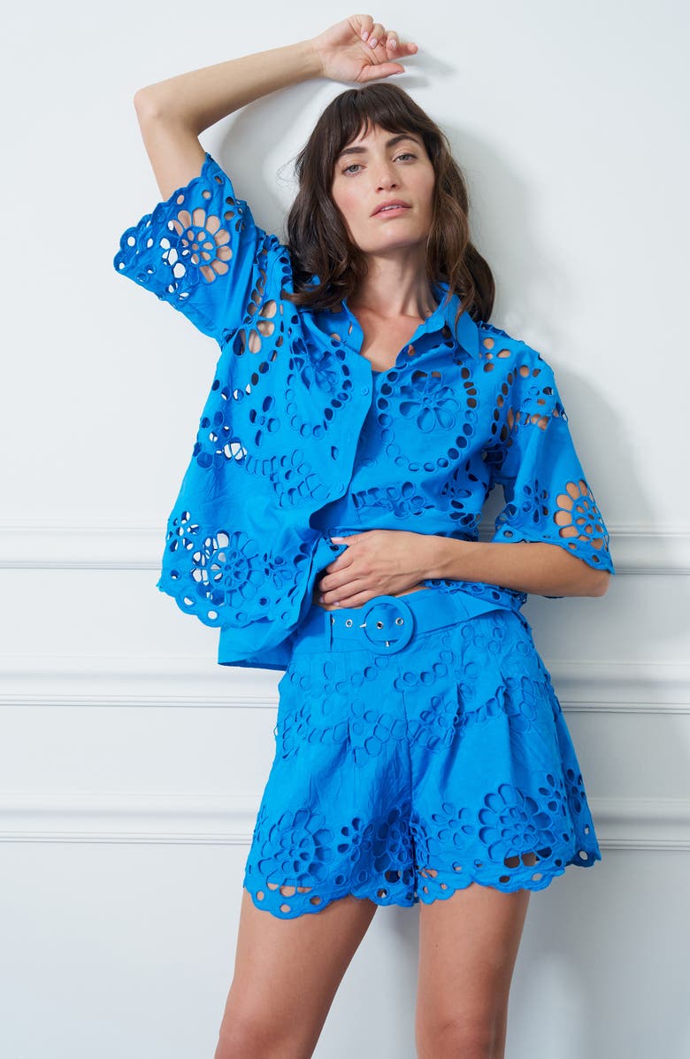 CIEBON Maiea Cotton Eyelet Button-Up Shirt, Alternate, color, Blue