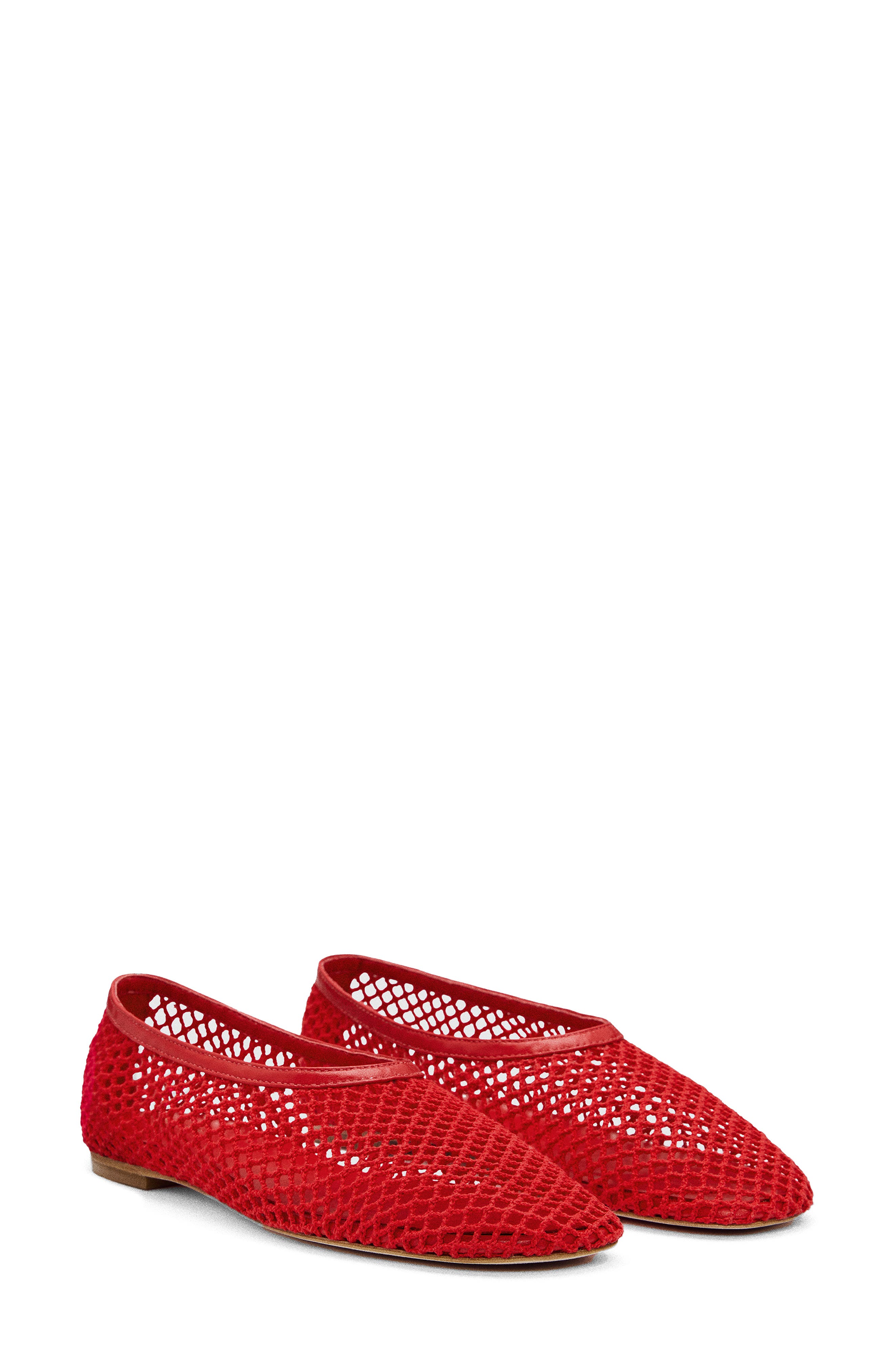 Reformation Britt Mesh Ballet Flat, Main, color, Lipstick Crochet
