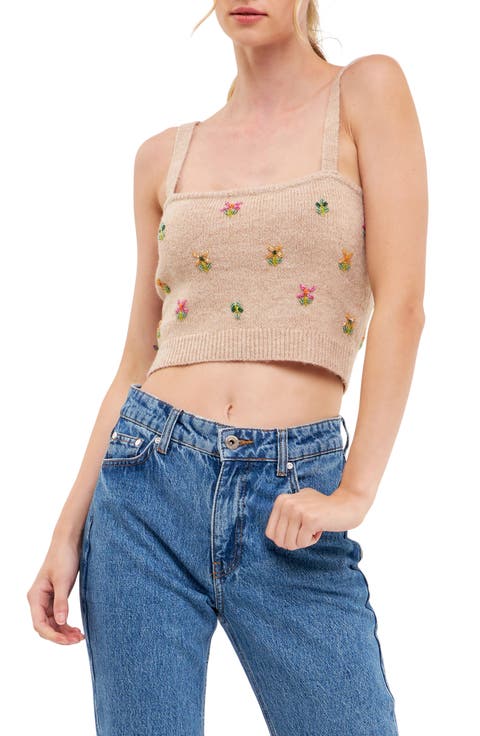 Beads Detail Crop Sweater Tank