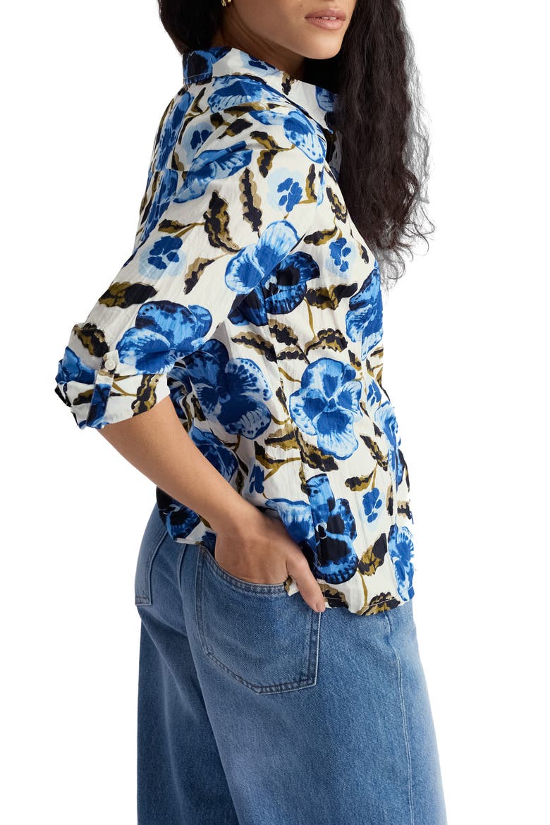 Larissa Crinkled Floral Organic Cotton Button-Up Shirt, Alternate, color, SPRING PANSY CHALK