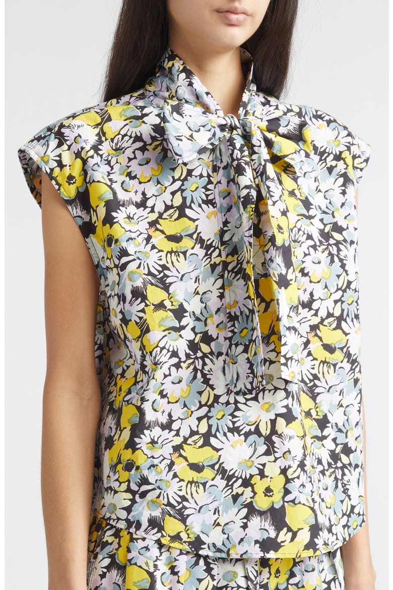 Pop Flowers Print Cotton Bow Top, Alternate, color, PFY56 MAIZE