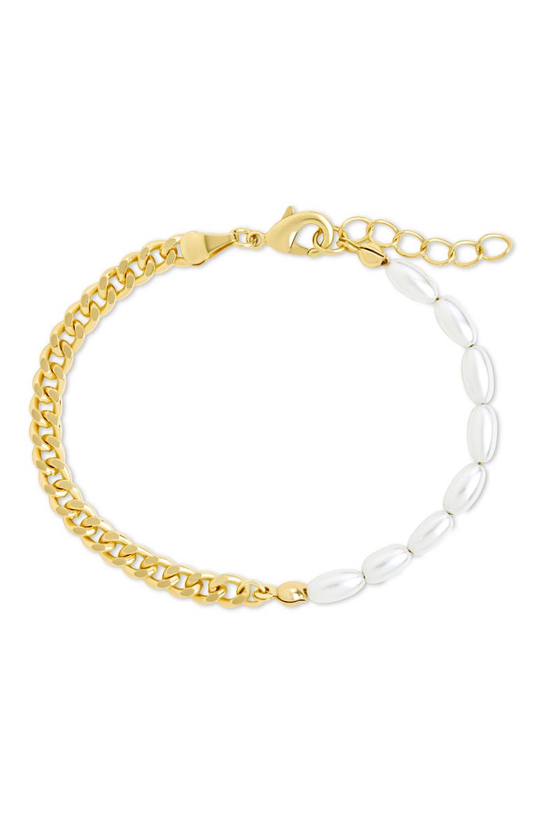 Nell Curb Chain & Faux Pearl Beaded Bracelet, Main, color, GOLD