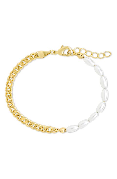 Nell Curb Chain & Faux Pearl Beaded Bracelet