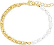 Sterling Forever Nell Curb Chain & Faux Pearl Beaded Bracelet