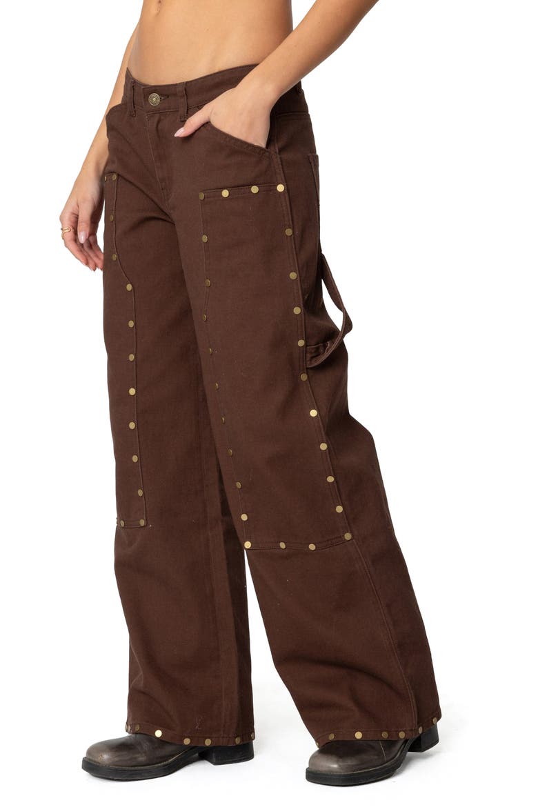 Studded Low Rise Carpenter Jeans, Alternate, color, BROWN