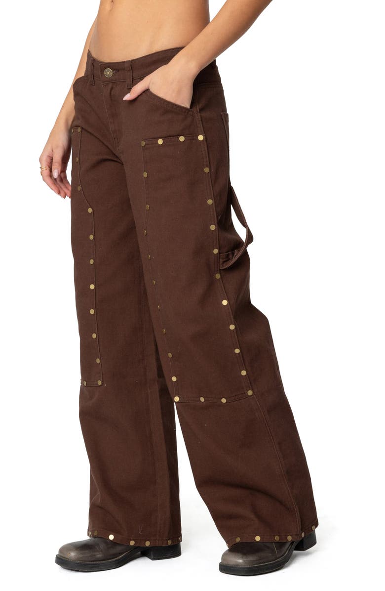 EDIKTED Studded Low Rise Carpenter Jeans, Alternate, color, Brown