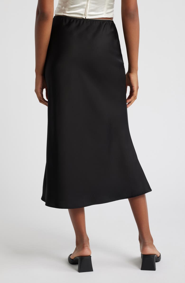 All in Favor Bias Cut Satin Midi Skirt, Alternate, color, Black