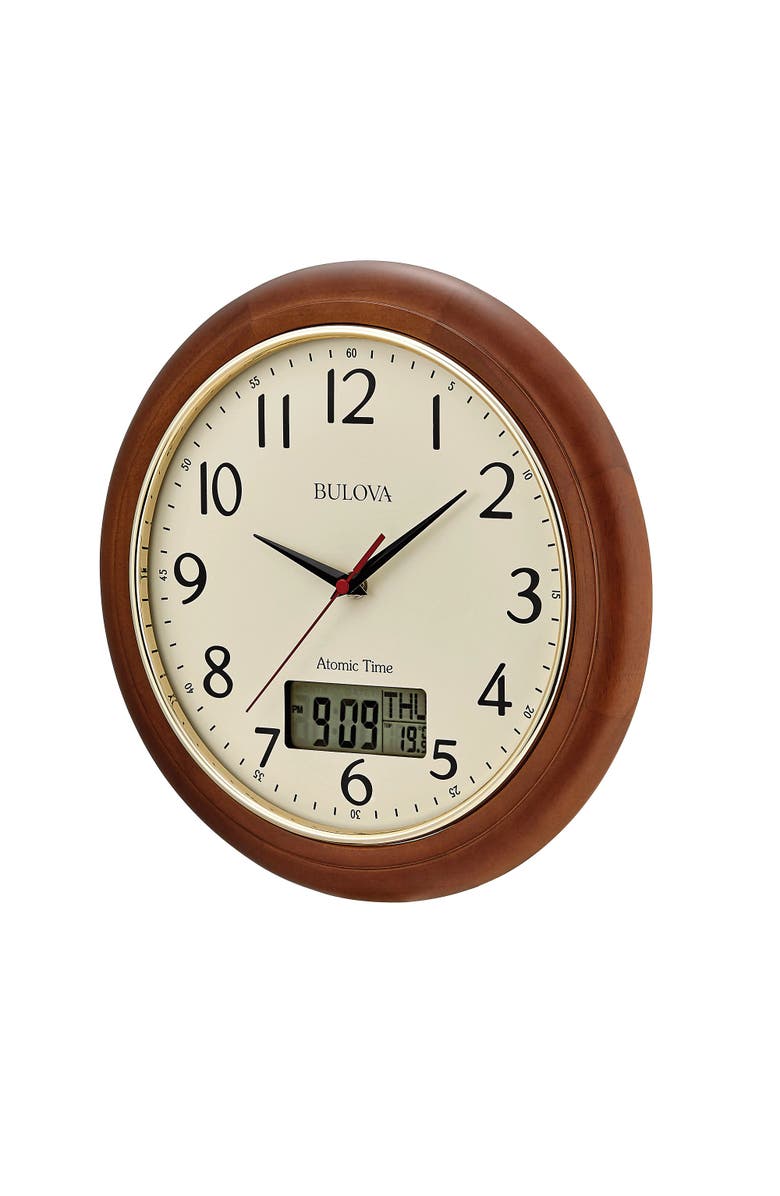 Bulova Clocks Dual Time Wood Wall Clock, Alternate, color, Brown