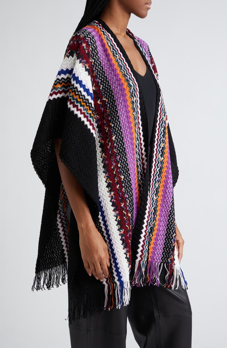 Missoni Chevron Stripe Wool Fringe Cape, Alternate, color, 