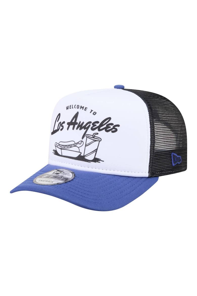 Men's New Era  White/Royal Los Angeles Dodgers Foodie A-Frame 9FIFTY Trucker Snapback Hat, Alternate, color, White