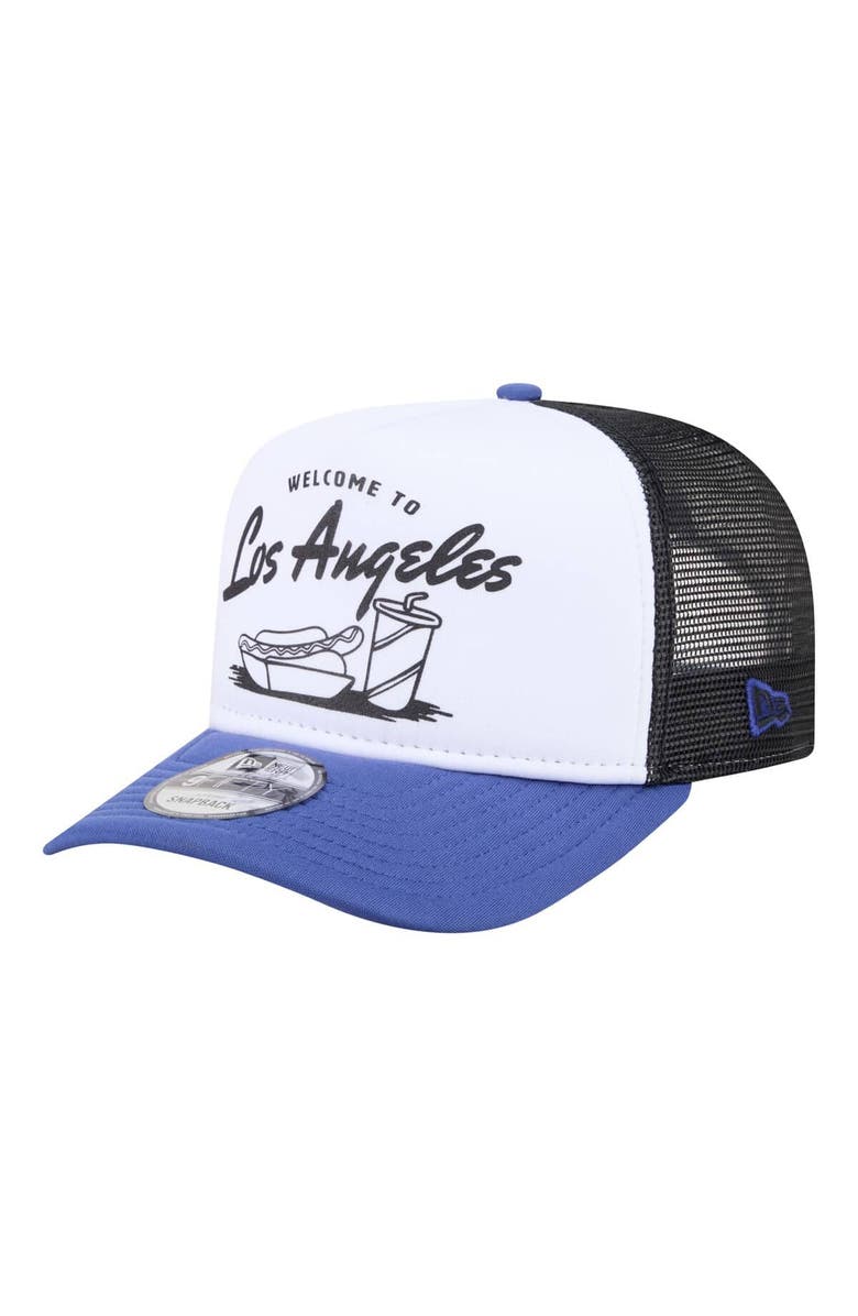 New Era Men's New Era White/Royal Los Angeles Dodgers Foodie A-Frame 9FIFTY Trucker Snapback Hat, Alternate, color, White