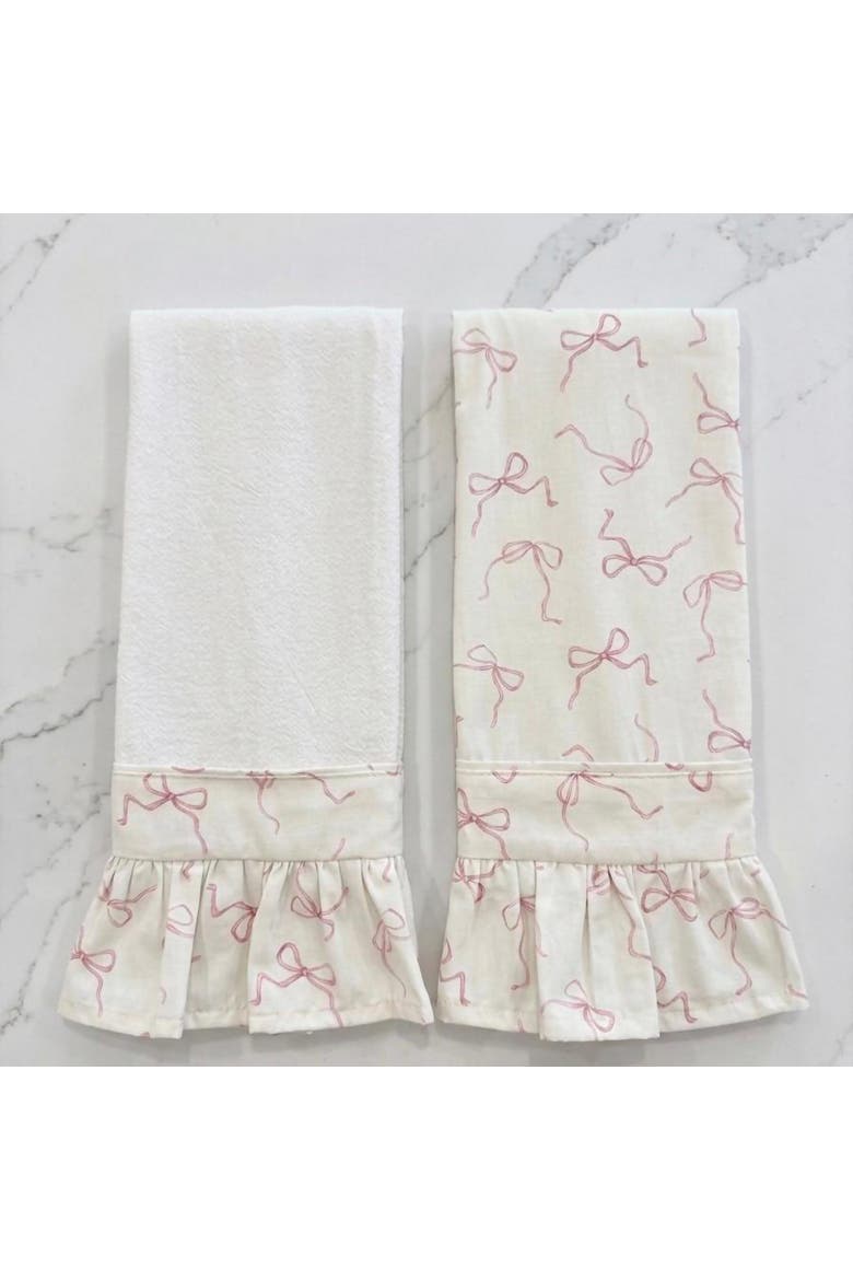 Bow Ruffled Kitchen Towels - Set of 2, Alternate, color, White