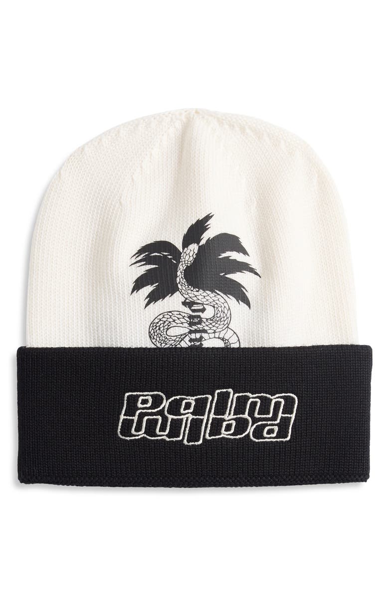 Palm Angels Two-Tone Wool Beanie, Main, color, Black White