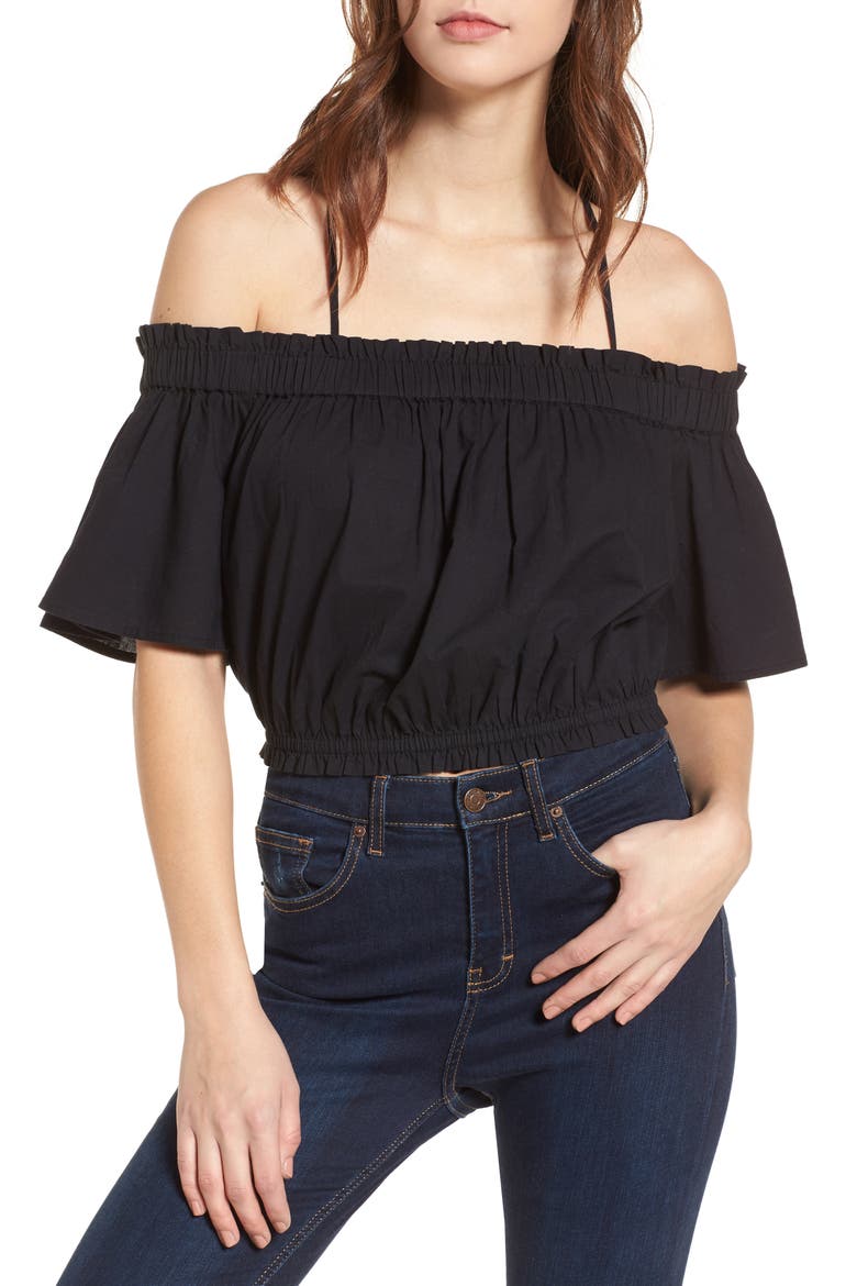 Strappy Cold Shoulder Crop Top, Main, color, BLACK