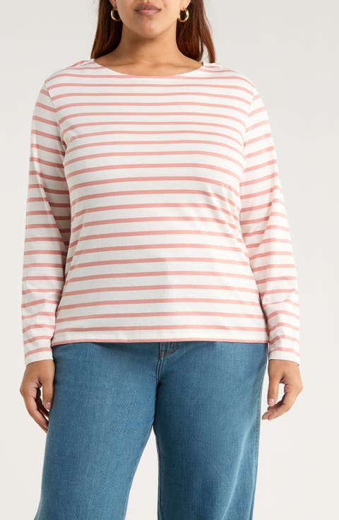 Sailor Stripe Long Sleeve Organic Cotton T-Shirt (Plus)