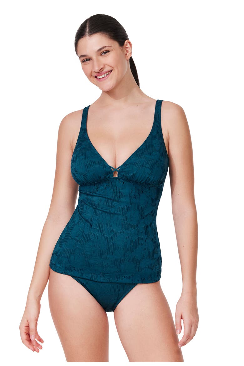 Jolene Textured V Neck Tankini Top, Alternate, color, Petrol