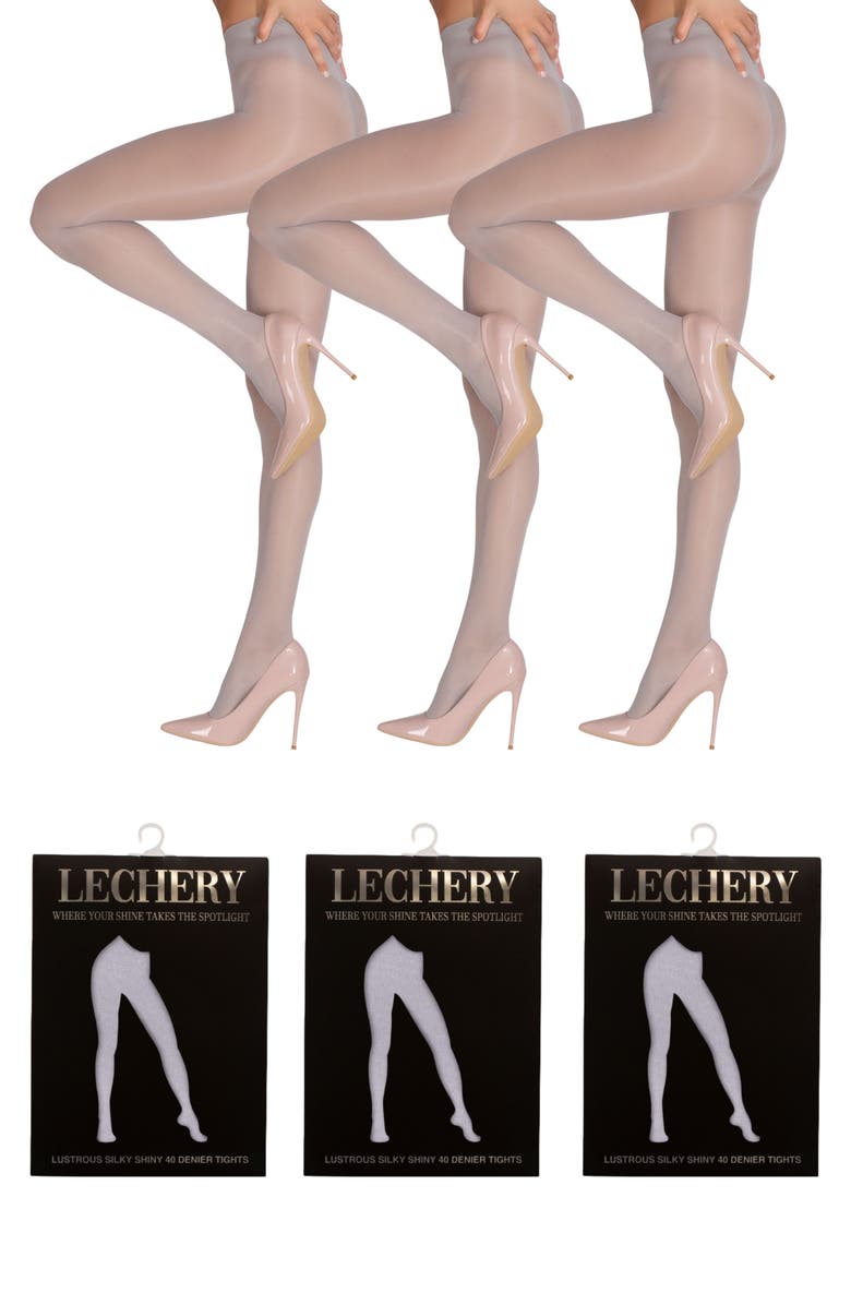 LECHERY<sup>®</sup> 3 Pairs of Glossy Semi-Opaque Tights, Main, color, Grey