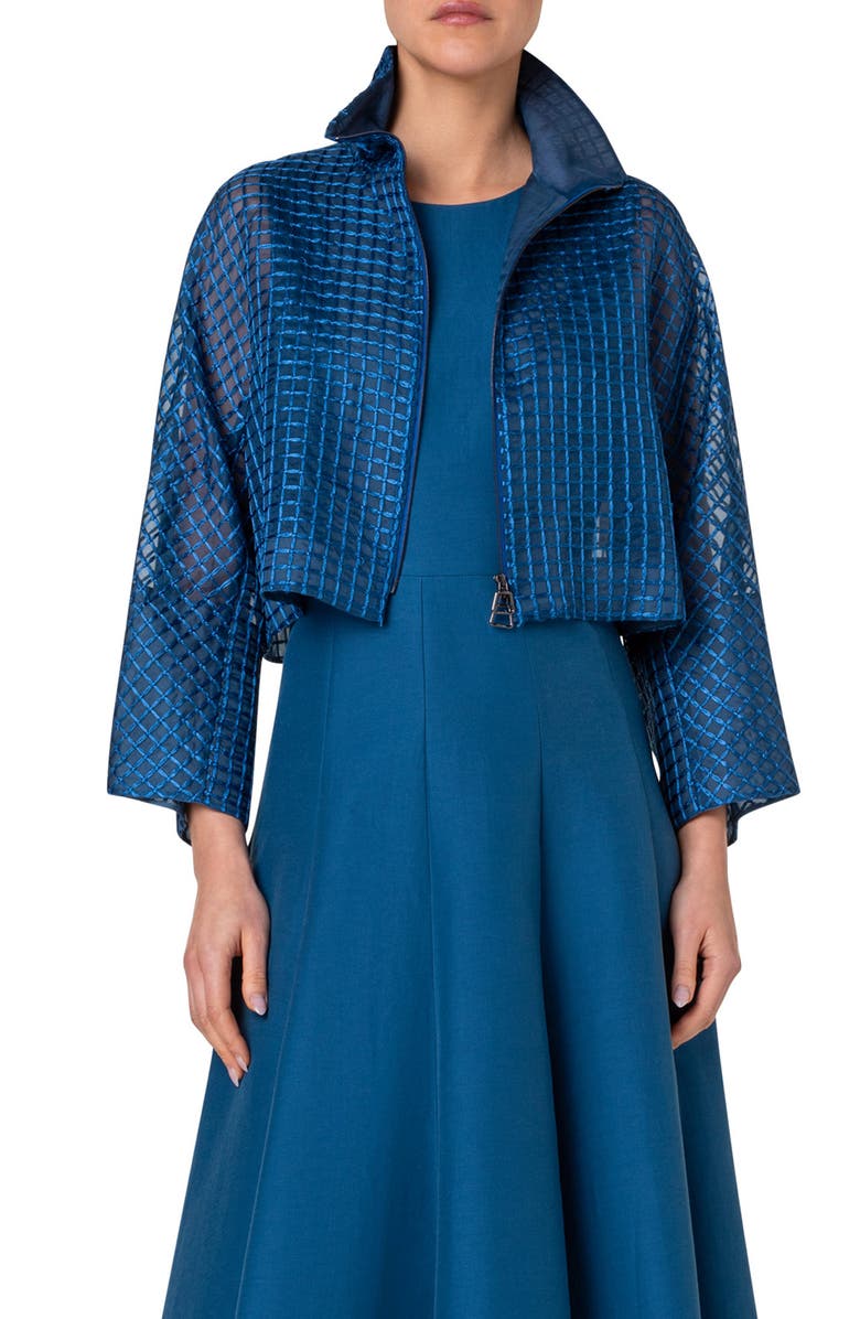 Akris Mimi Check Embroidered Silk Blend Organza Crop Jacket, Main, color, 