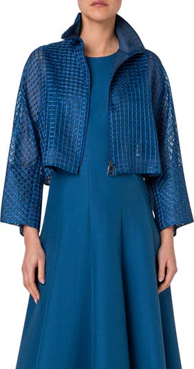 Akris Mimi Check Embroidered Silk Blend Organza Crop Jacket