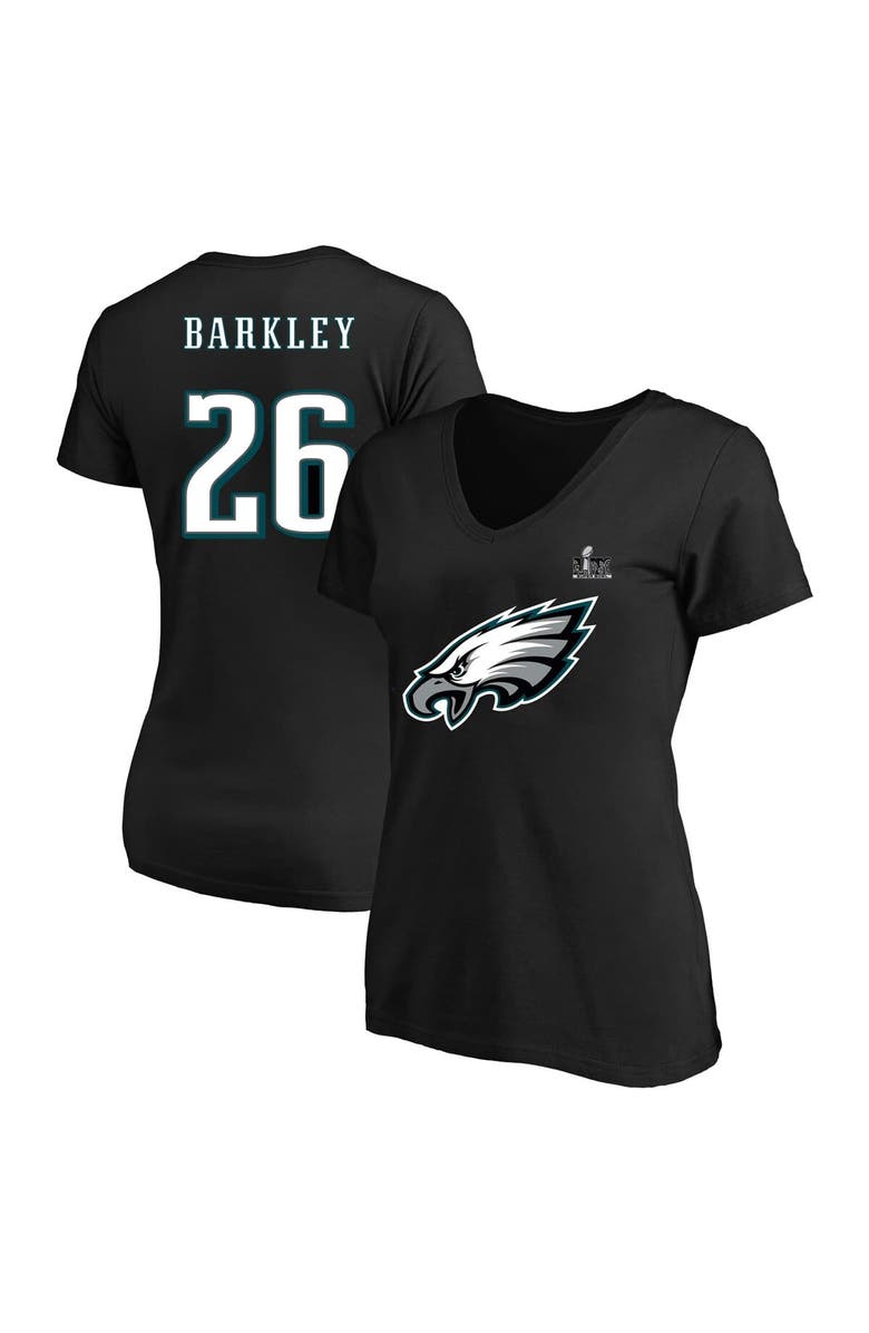 FANATICS Women's Fanatics Saquon Barkley Black Philadelphia Eagles Super Bowl LIX Plus Size Player Name & Number V-Neck T-Shirt, Main, color, 