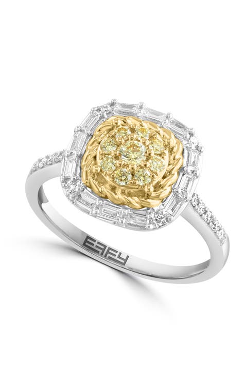 Natural Yellow & White Diamond Halo Ring in 14K White and Yellow Gold