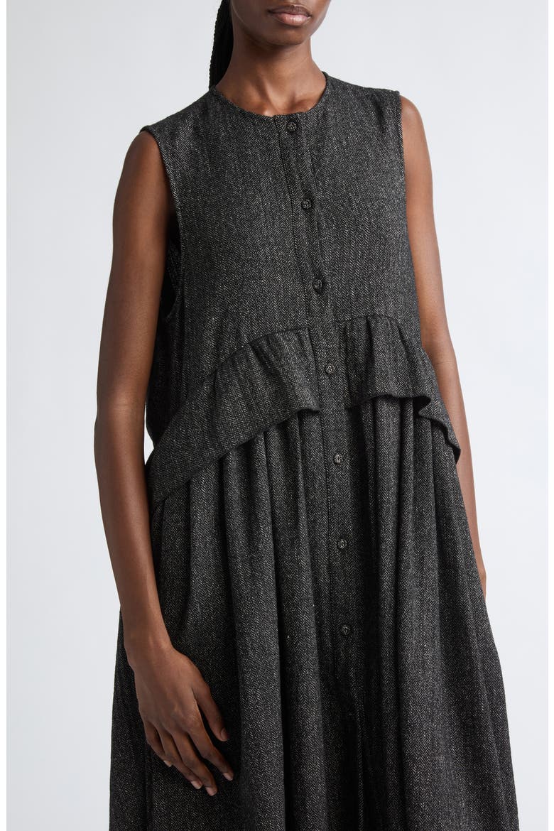 Wool Herringbone Ruffle Smock Midi Dress, Alternate, color, WOOL HERRINGBONE