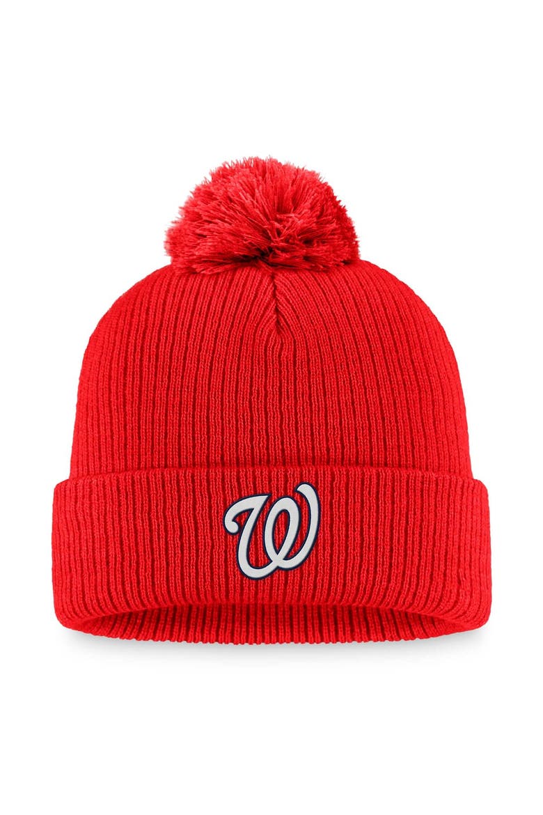 Women's Fanatics Branded Red Washington Nationals Run The Bases Long Sleeve T-Shirt & Cuffed Knit Hat with Pom Combo Set, Alternate, color, Red