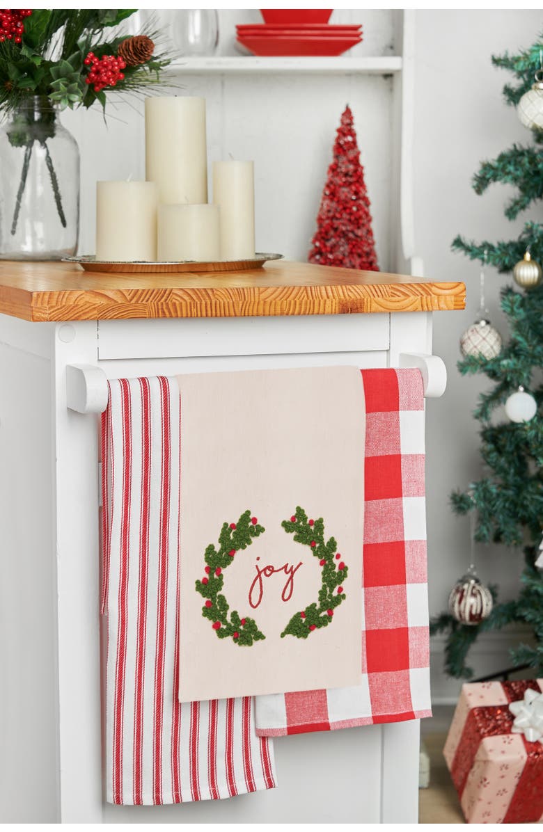 C&F Home Joy Wreath Flour Sack Embroidered Cotton Kitchen Towel, Alternate, color, White