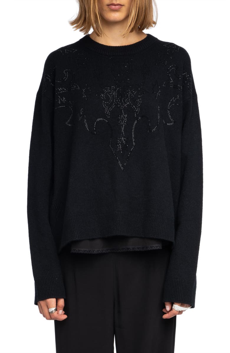 Zadig & Voltaire Markuz Crystal Embellished Cashmere Sweater, Main, color, Black