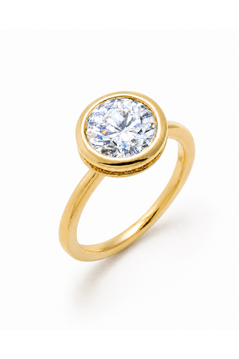 Moissanite Round Solitaire Thin Band Ring, Main, color, Gold