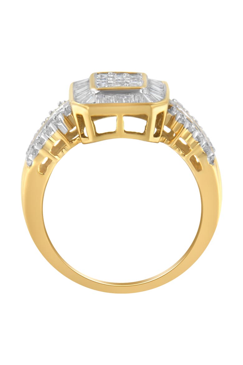 10K Yellow Gold 1.0 Cttw Round and Baguette Diamond Cluster Ring, Alternate, color, Yellow Gold