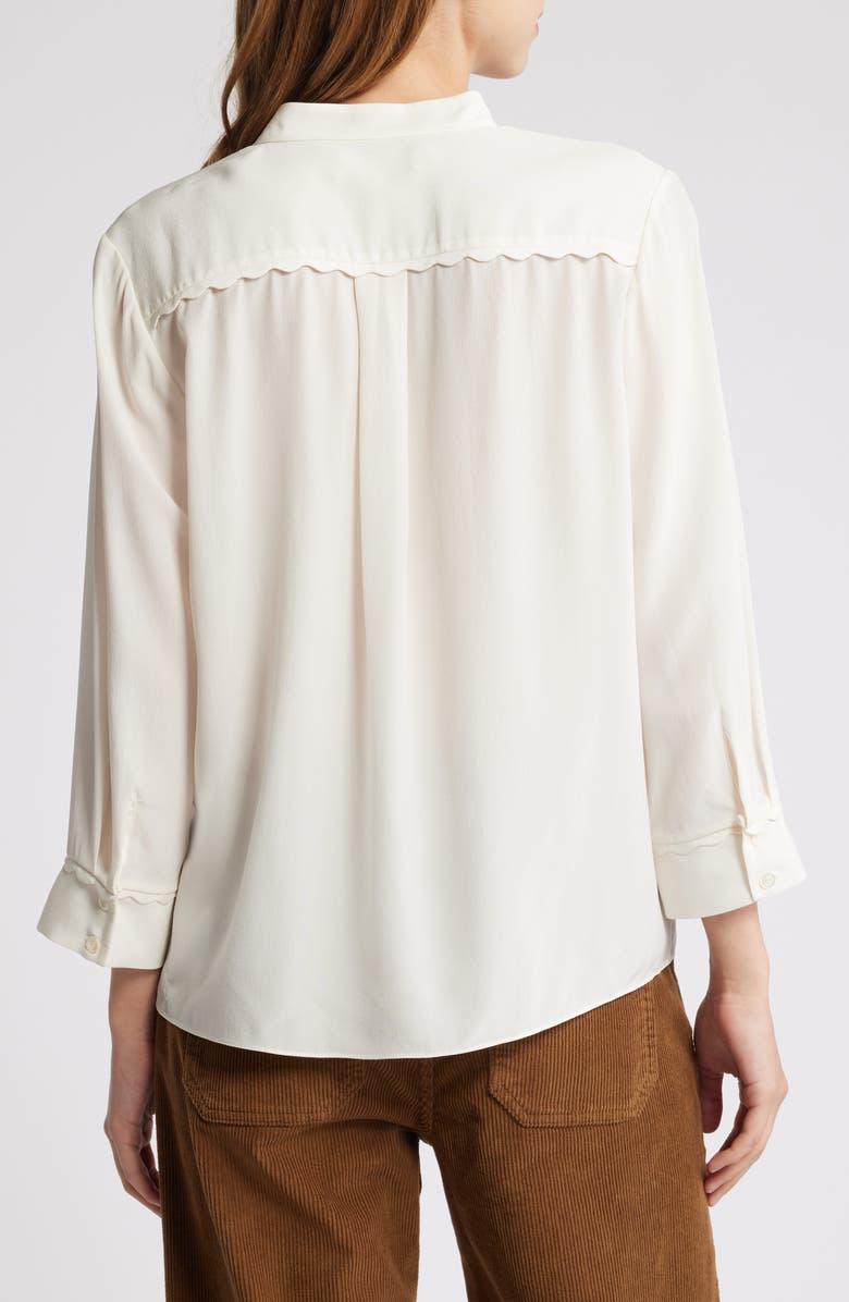 FRAME Scallop Trim Silk Button-Up Shirt, Alternate, color, 