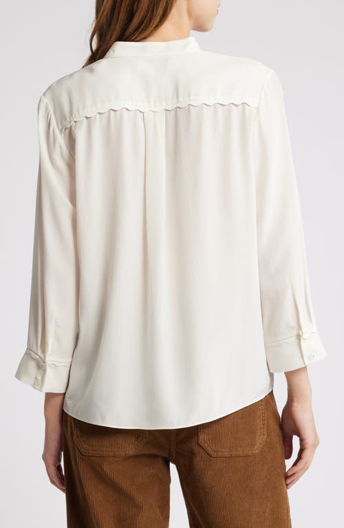 Frame Scallop Trim Silk Button-up Shirt In White