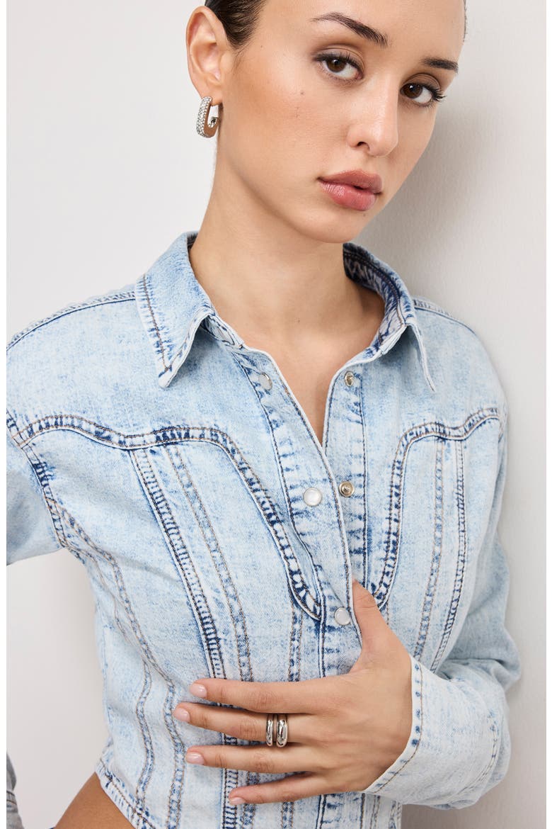 Dolly Denim Corset Shirt, Alternate, color, INDIGO1021