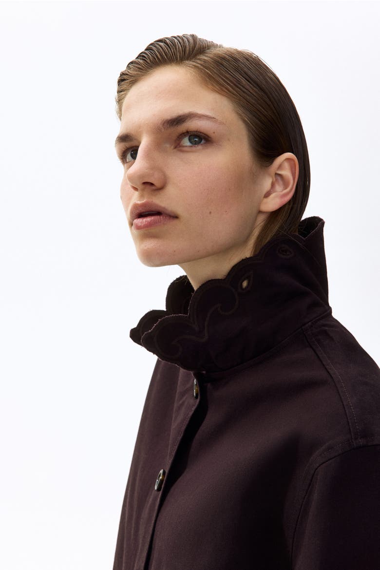 Twill Jacket With Eyelet Embroidery, Alternate, color, Dark brown