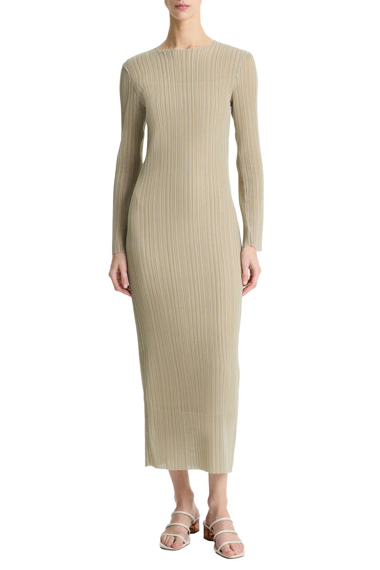 Plissé Pleat Long Sleeve Body-Con Maxi Dress, Main, color, DARK JADE WATER COMBO