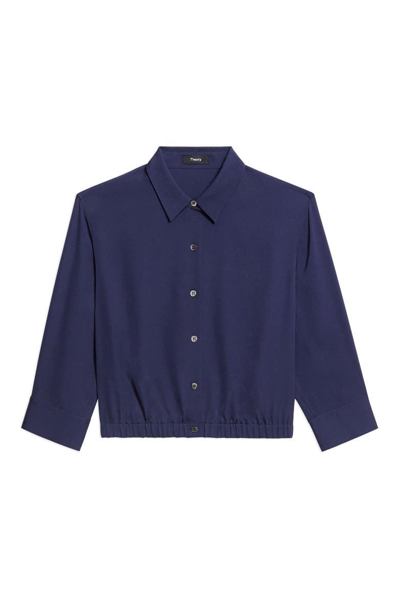 Elastic Hem Silk Button-Up Shirt, Alternate, color, MIDNIGHT NAVY - RL0