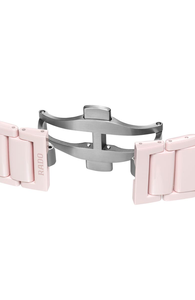 RADO True Square Automatic Open Heart Ceramic Bracelet Watch, 38mm, Alternate, color, Pink