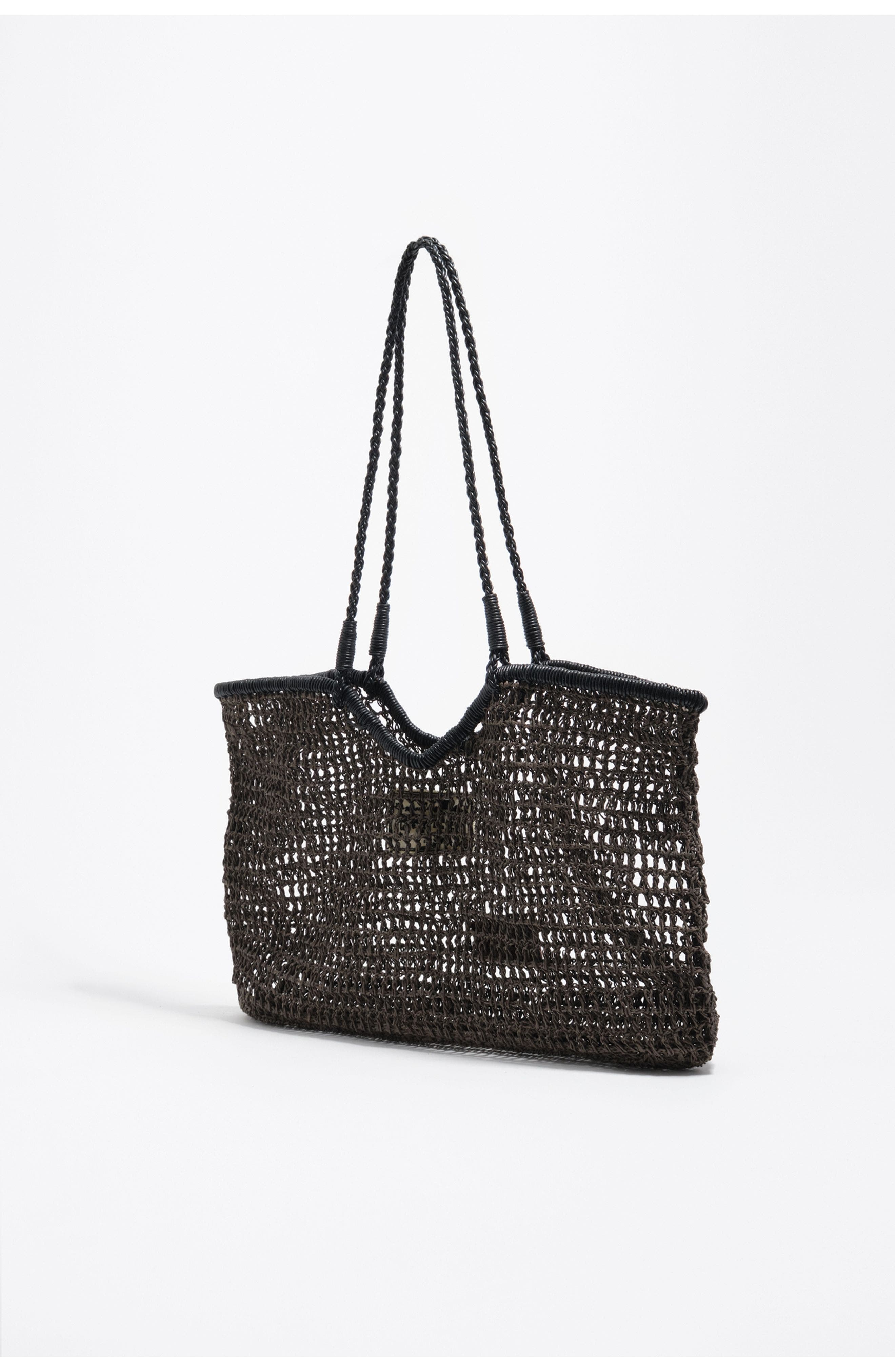 Bimba y Lola Large Dark Raffia-Effect Shopper Bag, Alternate, color, Chocolate