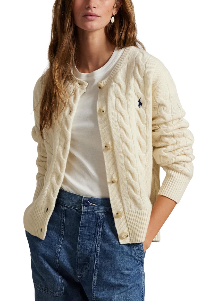 Cable Knit Wool & Cashmere Cardigan, Main, color, AUTHENTIC CREAM
