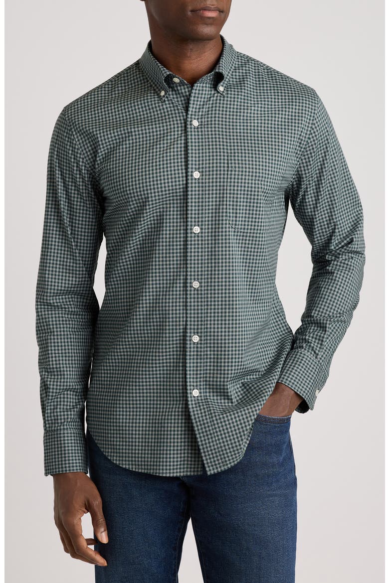 Everyday Gingham Cotton Blend Button-Down Shirt, Main, color, HEATHER GREY GREEN GINGHAM