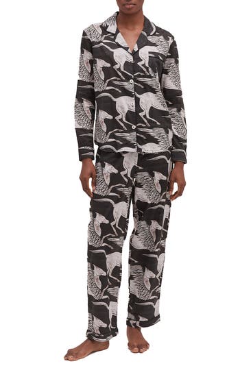 Desmond & Dempsey Long Sleeve Cotton Pajamas In Multi