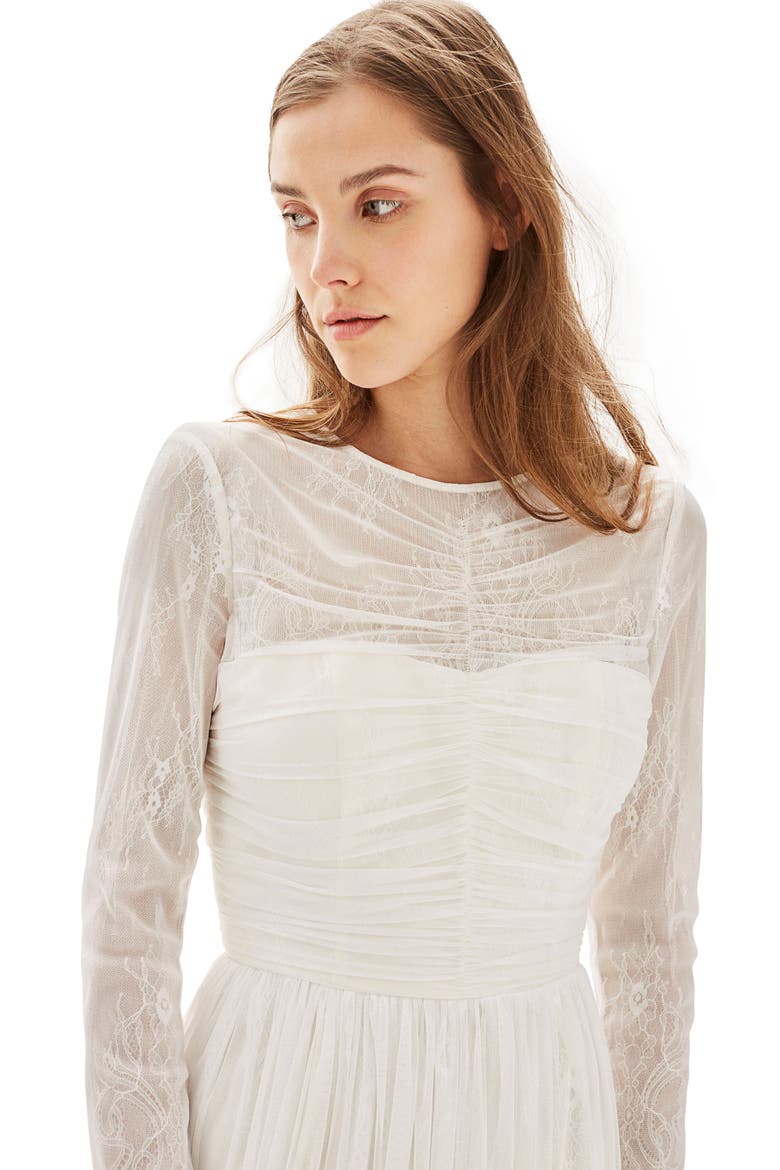 Bride Tulle & Chantilly Lace Midi Dress, Alternate, color, IVORY